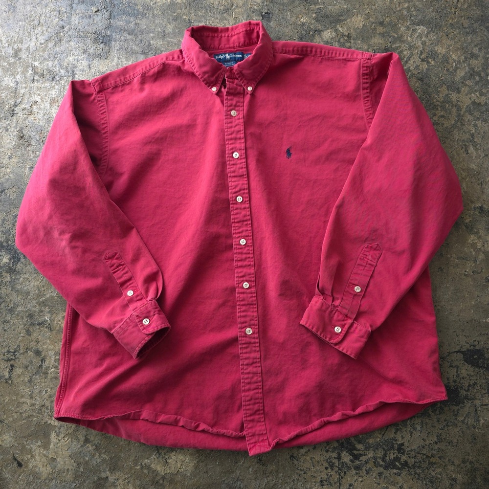 Vintage 90s Ralph Lauren Red Button Down Shirt XXL Blake Cotton